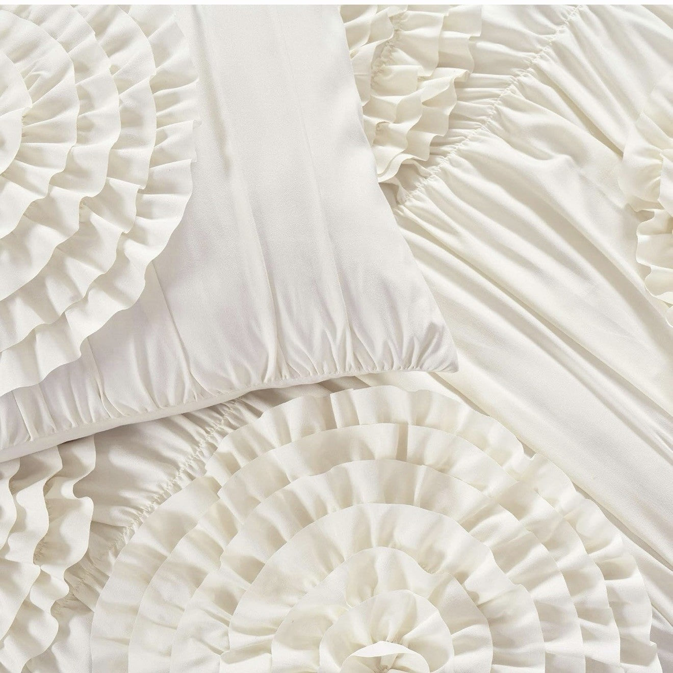 NEW Anthro Ivory Beige 3D Floral Queen / King Boho Comforter Bedding & Sham Set