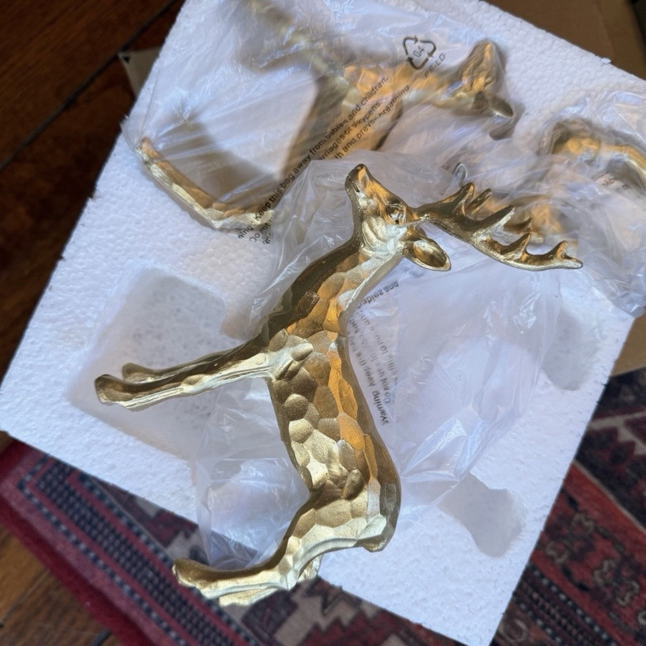 NEW West Elm Boho Geometric Gold Resin Holiday Christmas Reindeer Figures Set 3