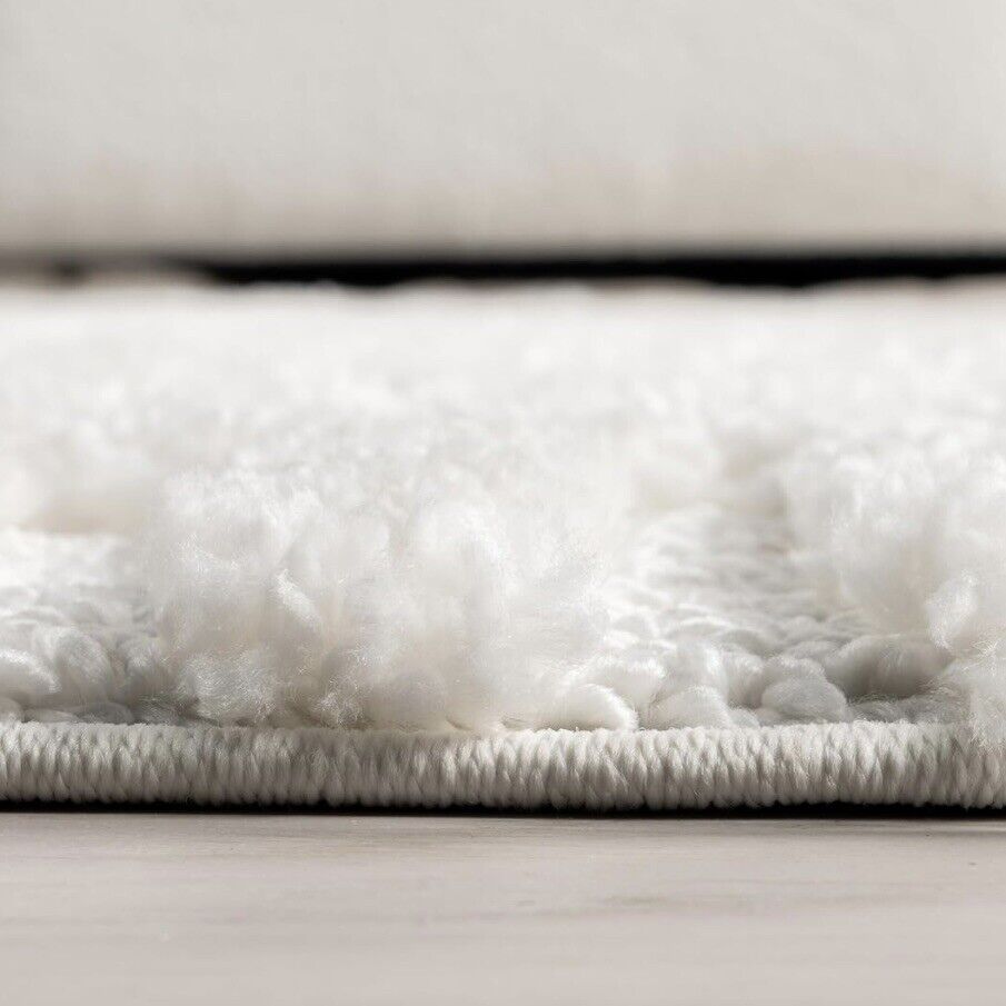 NEW West Elm White Cream Boho Tassel Geometric Shag Area Rug Carpet - 4' x 6'