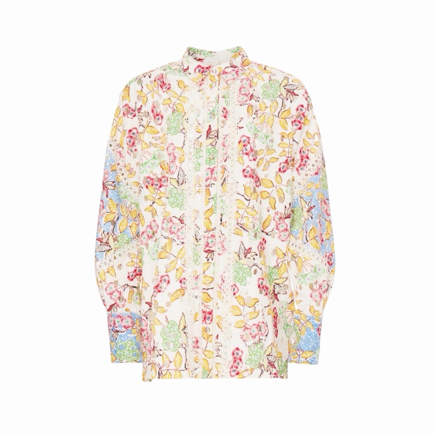 Hemant & Nandita Floral Long Sleeve Embroidered Cutout Shirt Top Size Large / XL