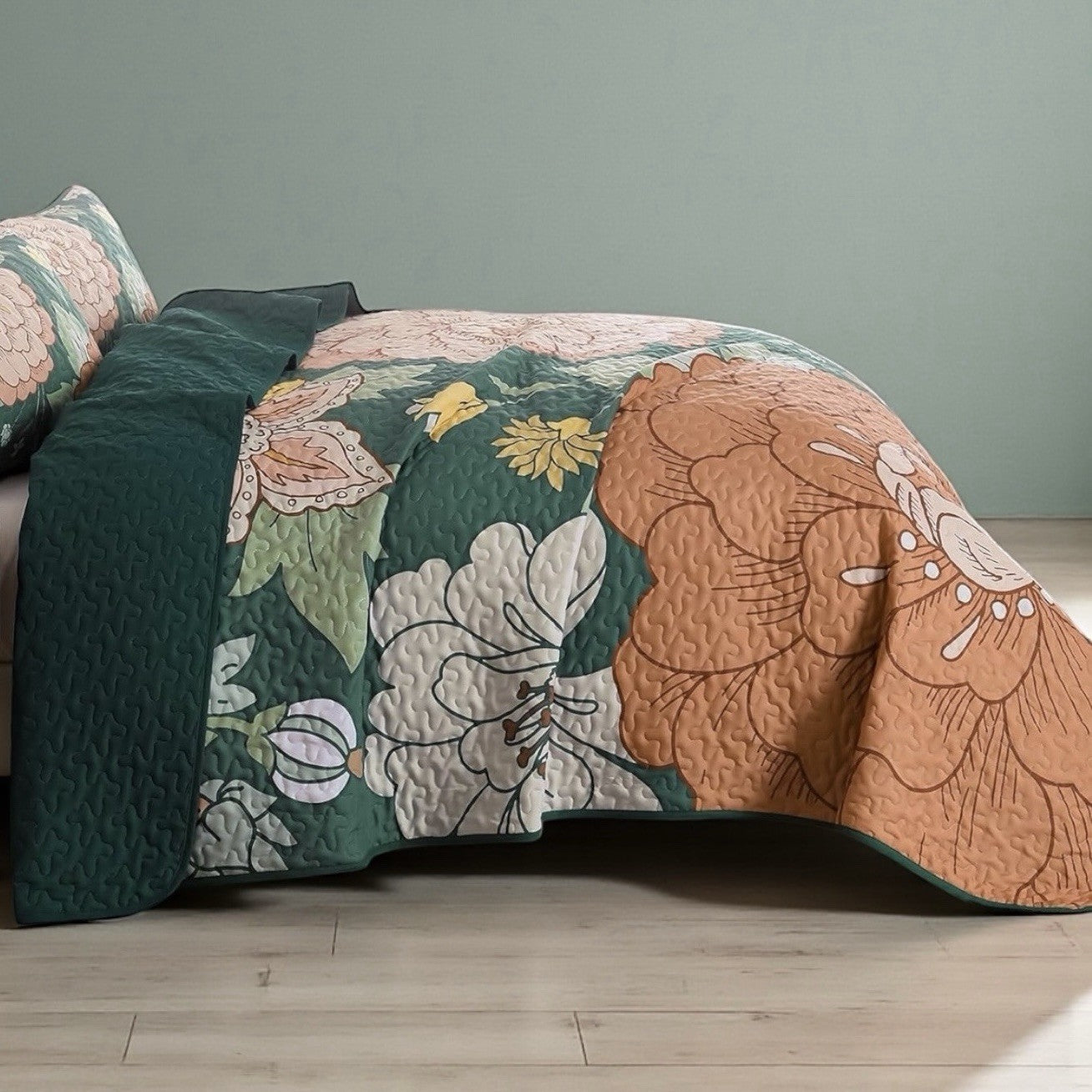 NEW Anthro Large Floral Print Multicolor Boho Queen King Bedding Quilt Sham Set