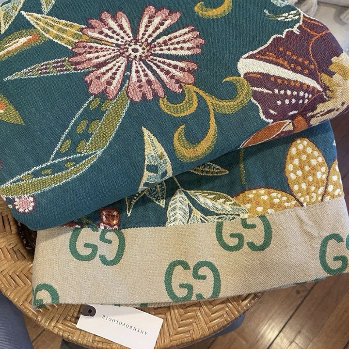 NEW Anthro Boho Teal Floral Reversible Queen Blanket Bedspread Quilt 80" x 90"
