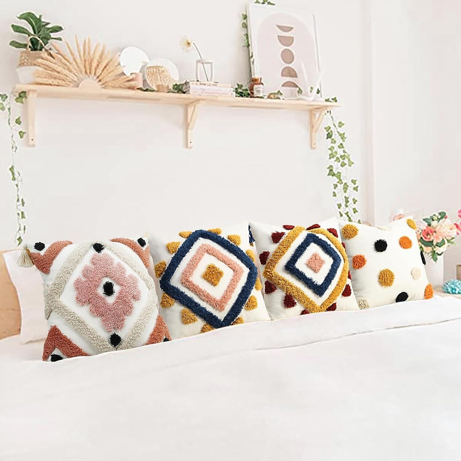 New Anthropologie Boho Abstract Tassel Throw Pillow Case Cover Sham - 18" x 18"