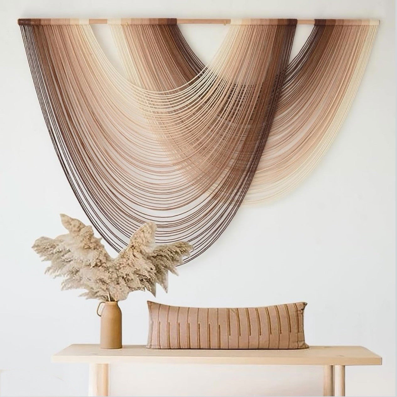 NEW Anthropologie XL Boho Tapestry Macrame Brown Dyed Yarn Wall Hanging 57 x 40