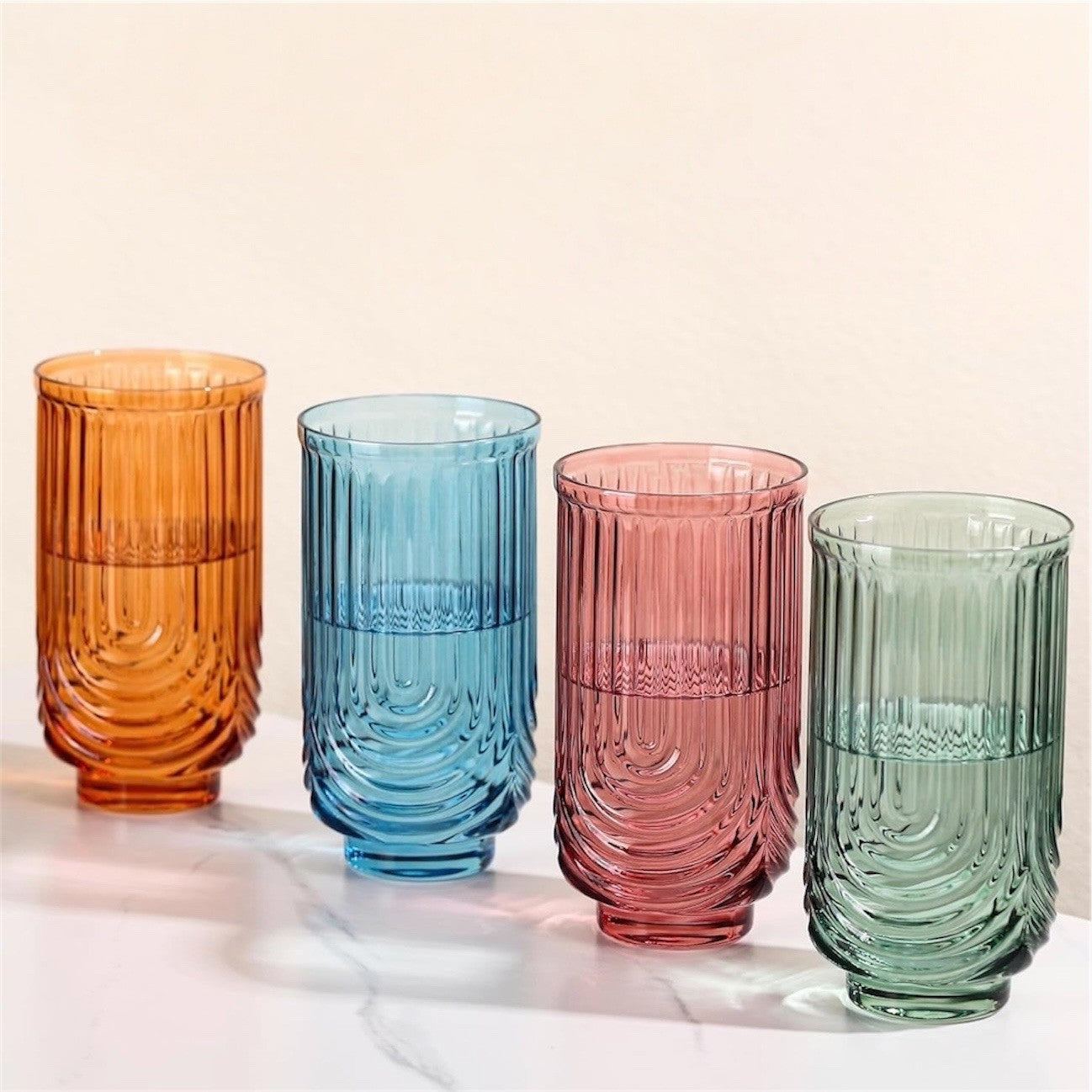 NEW West Elm (Set of 6) Colorful Stemless Wine Water Glasses Drinkware Bar Cups