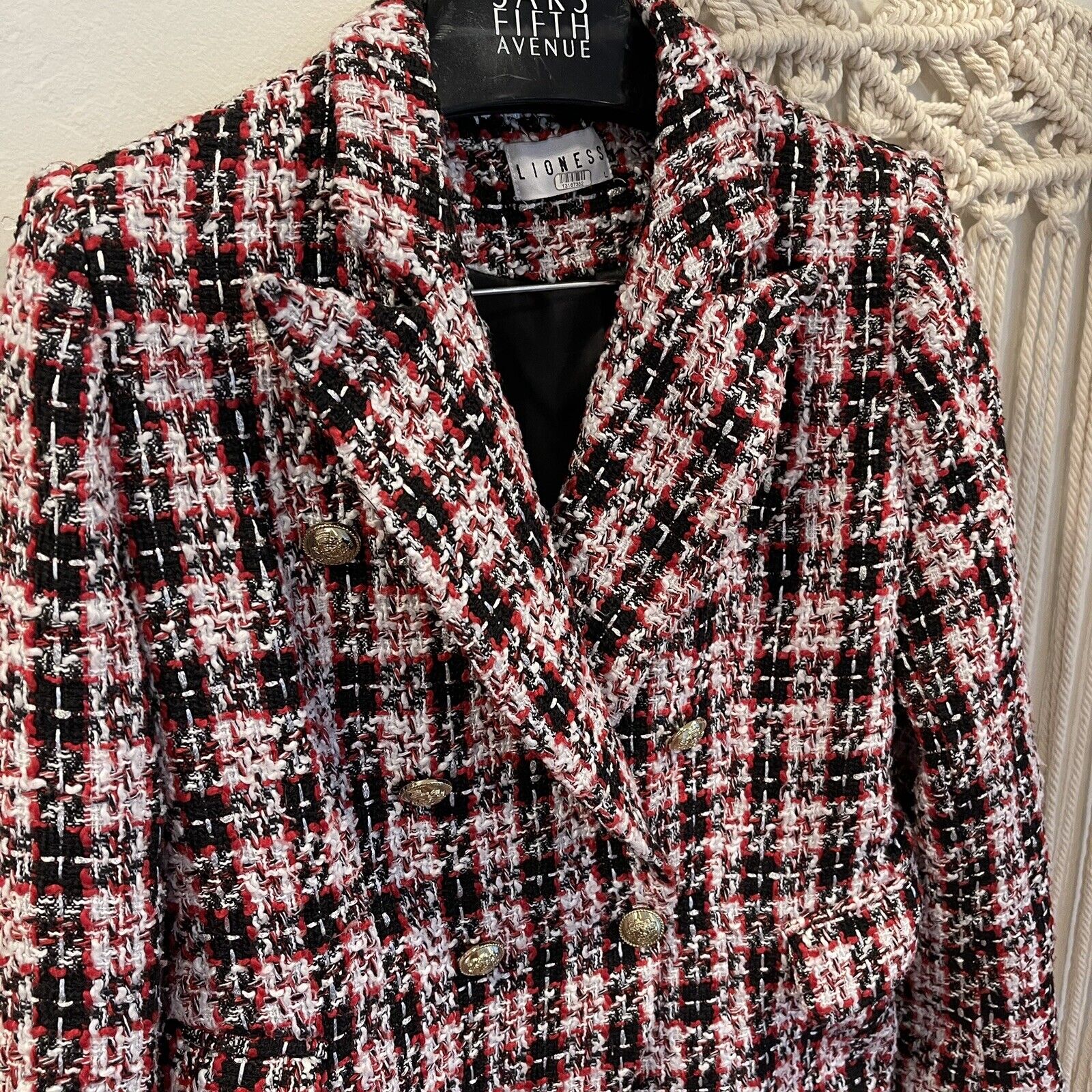 Free People / Lioness Red & Gold Tartan Palermo Blazer Jacket Coat - Size Large