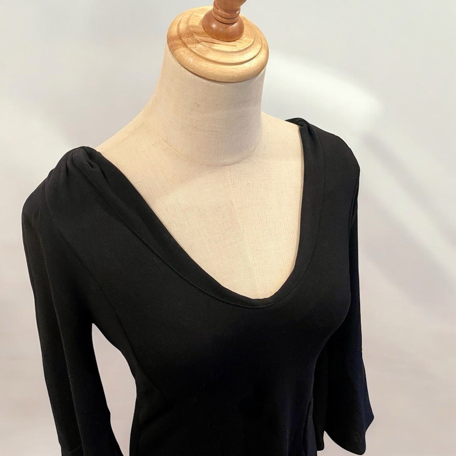 Amanda Uprichard Black Stretch Crepe Fresno Flair 3/4 Sleeve Dress Size Large