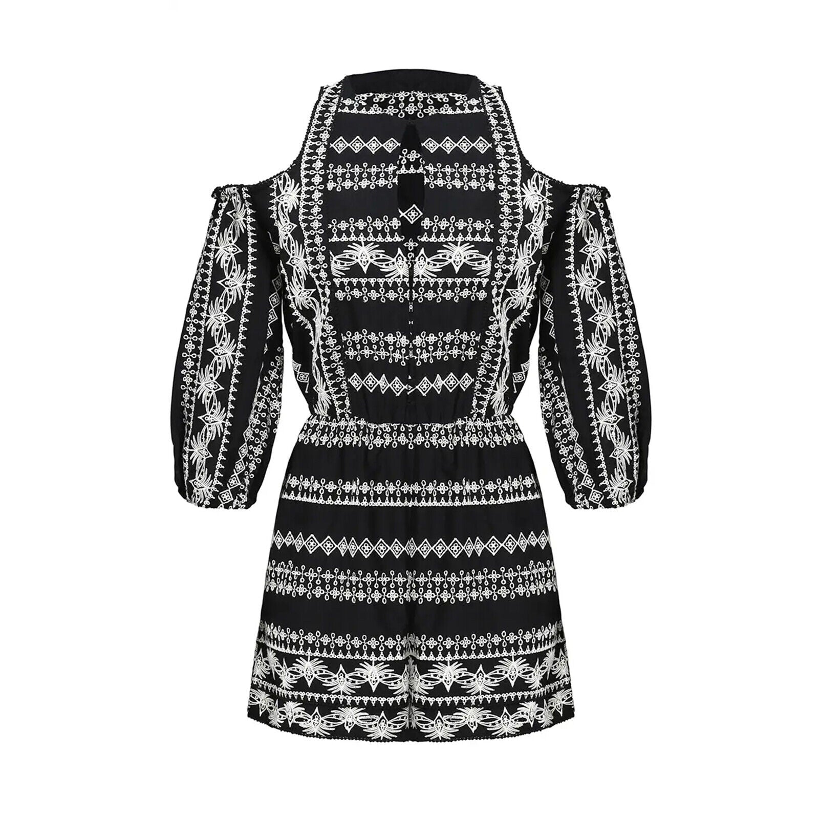Free People / Rachel Zoe Black Embroidered Romper - Size 6 / Medium | $385