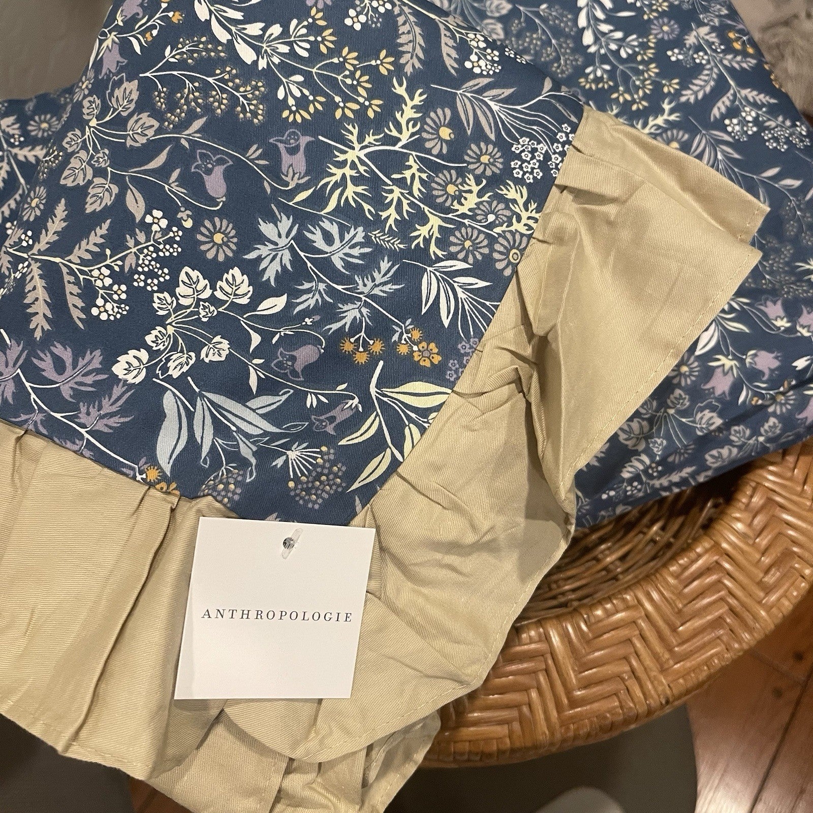 NEW Anthro Blue Yellow Floral Boho Ruffle Queen King Size Bedding Duvet Sham Set