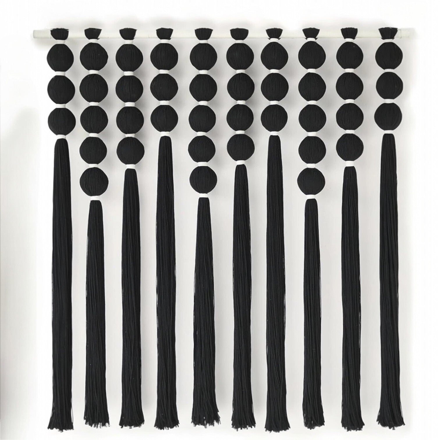 NEW Anthropologie XL Boho Black & White Tassel Tapestry Woven Wall Hanging - 40"