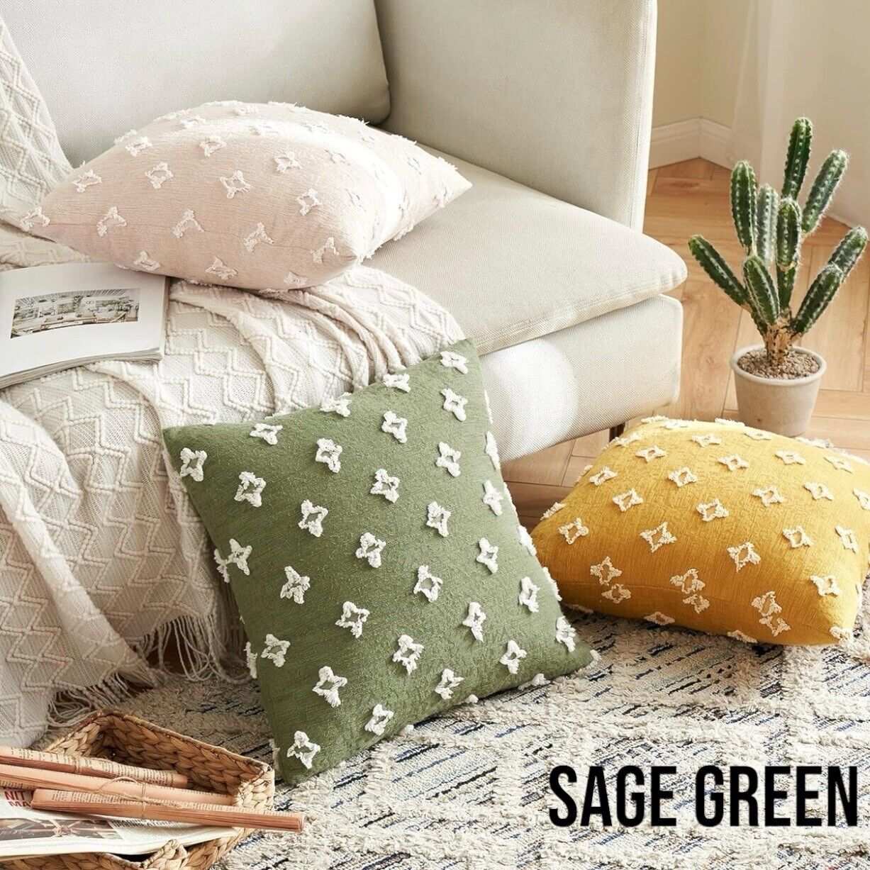 New West Elm Set / 2 Boho Multicolor Tassel Throw Pillow Case Cover Sham 18 x 18