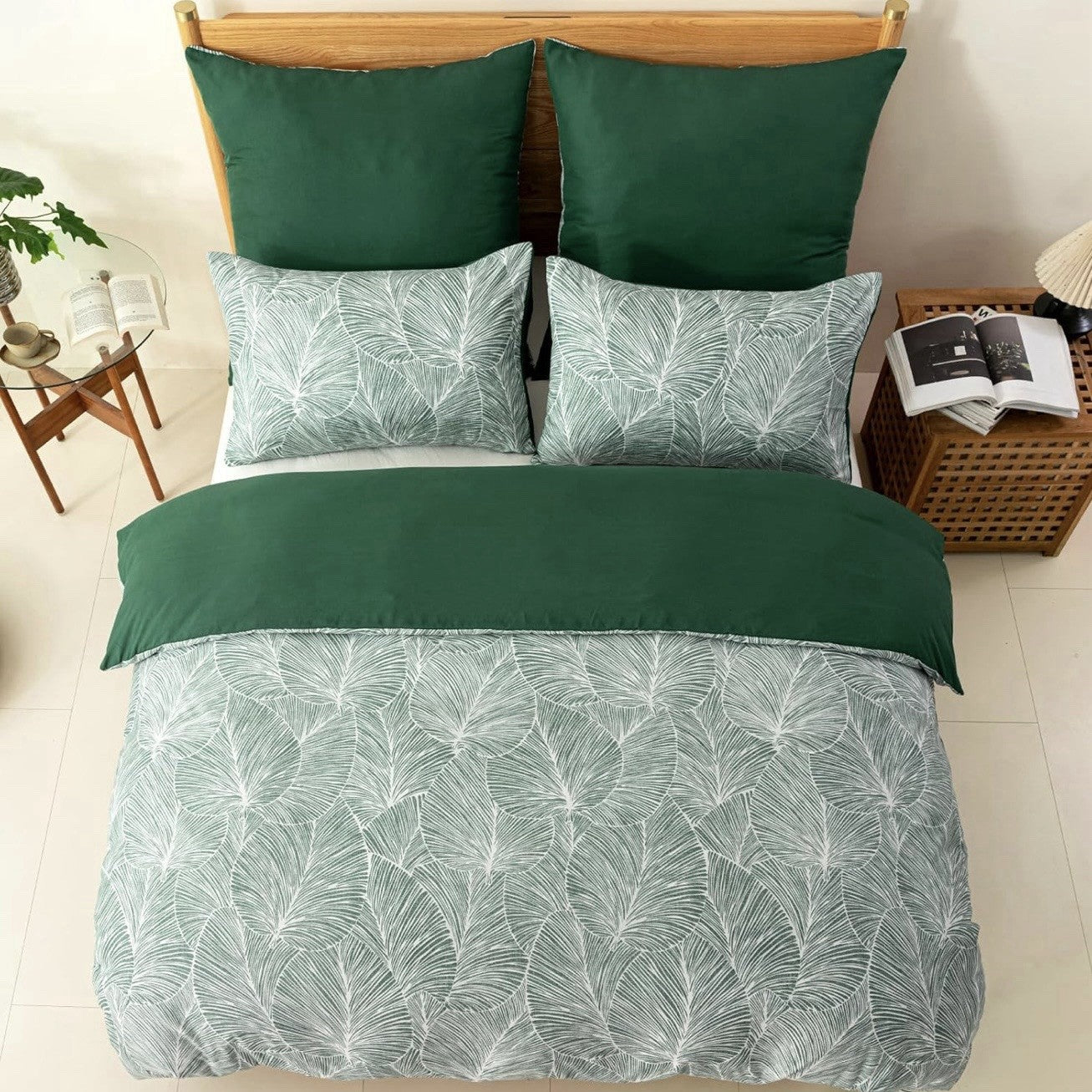 NEW Anthropologie Green Botanical Print Boho Queen King Bedding Duvet & Sham Set