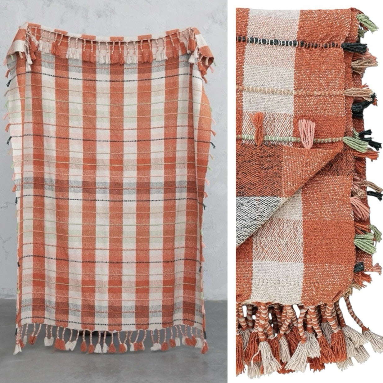 NEW Anthropologie Braided Cotton Boho Tassel Fringe Throw Blanket - 50" x 60"