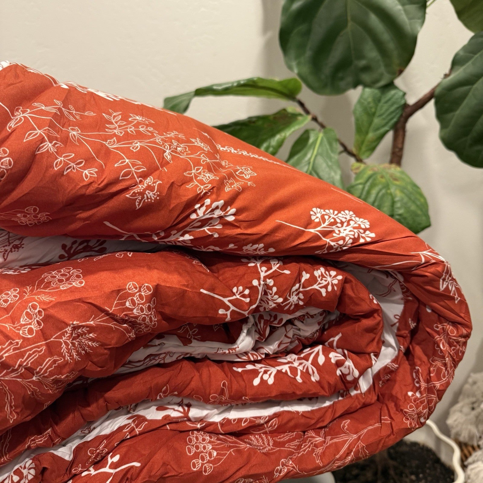 NEW West Elm Red King Size Comforter Botanical Print Bedding & Sham Case Set
