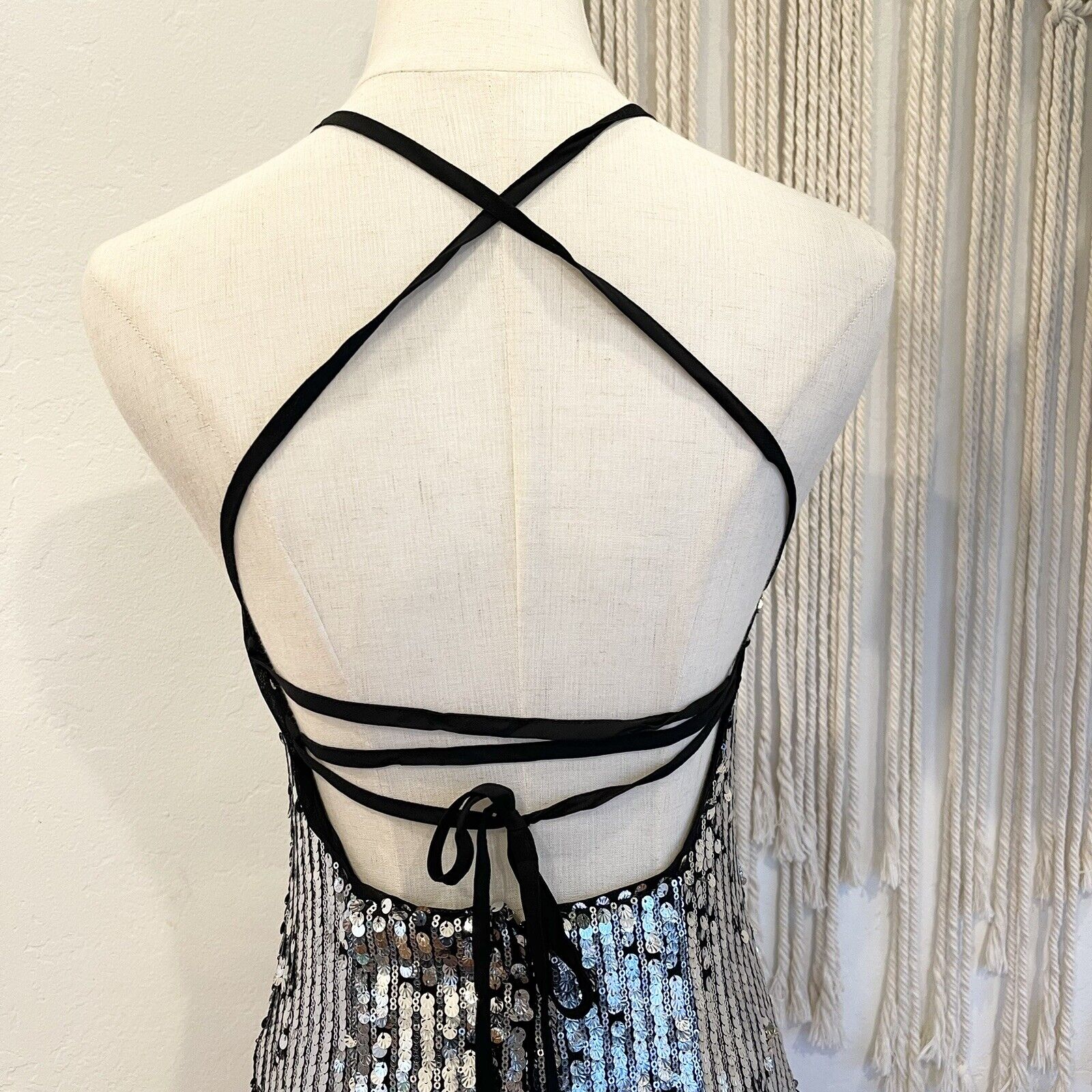 New Free People Silver Sequin Stretch Mini Cocktail Dress Party Gown - Medium