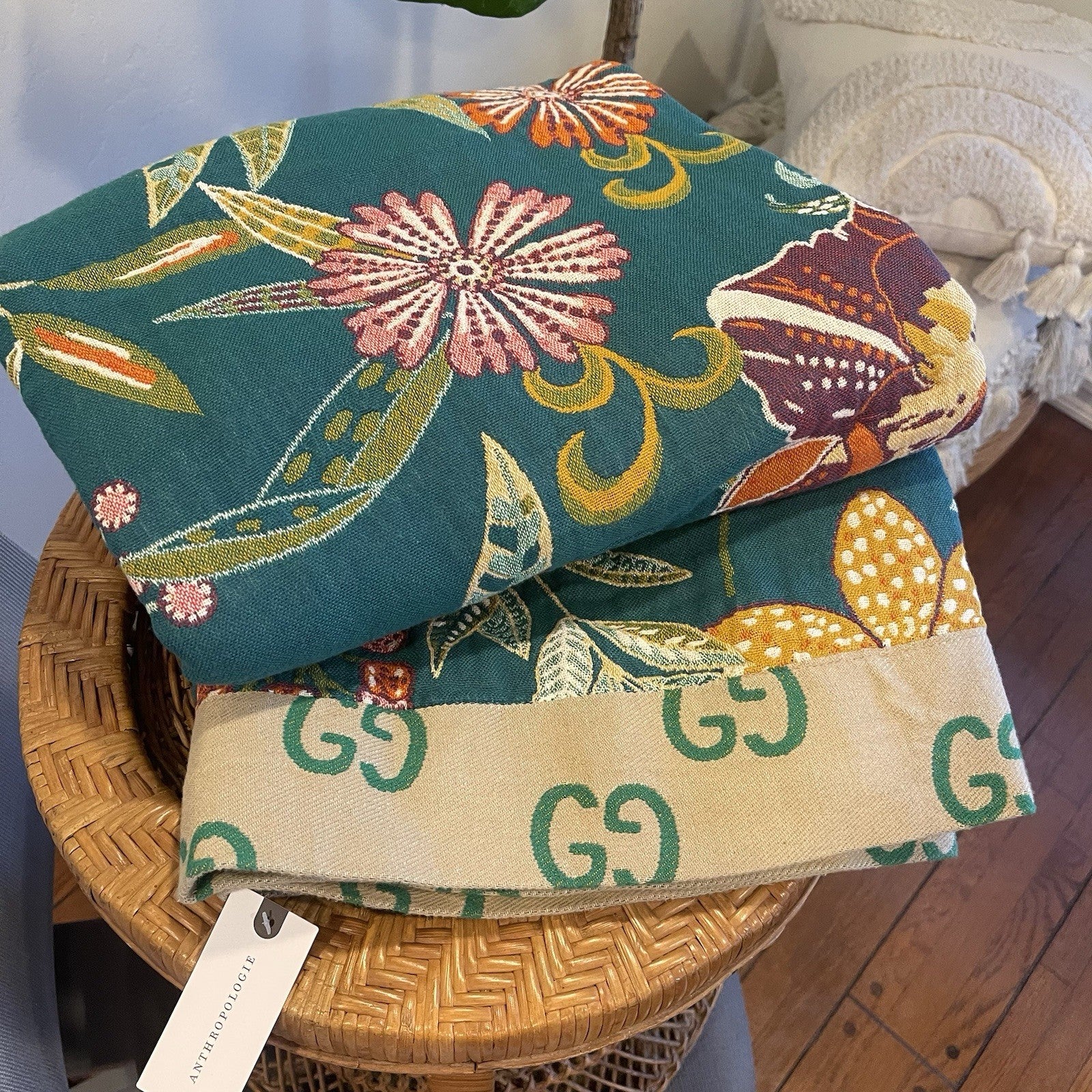 NEW Anthropologie Boho Floral Reversible Queen Blanket Bedspread Quilt 80" x 90"