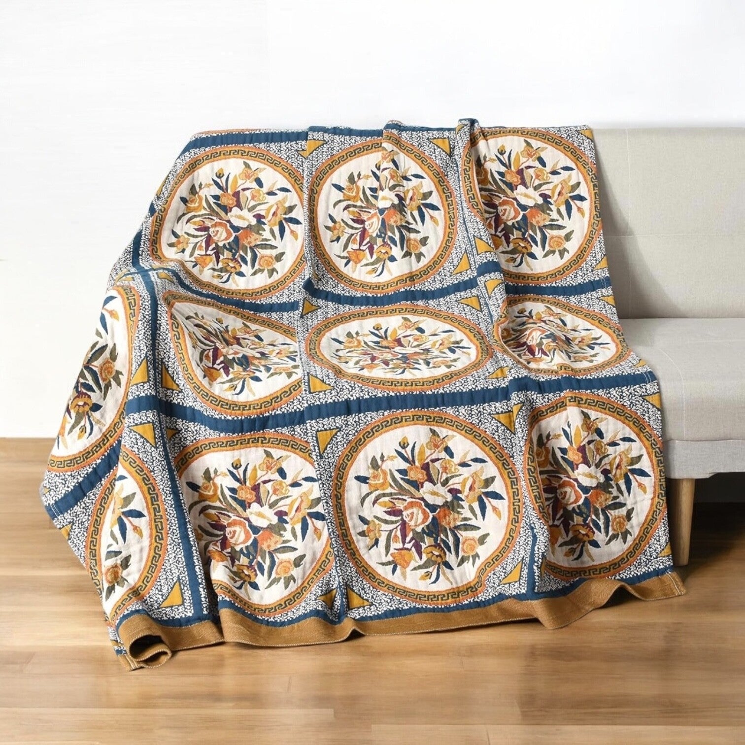NEW Anthro XL Floral Boho Floral Bedding Blanket Bedspread Quilt - 80" x 90"