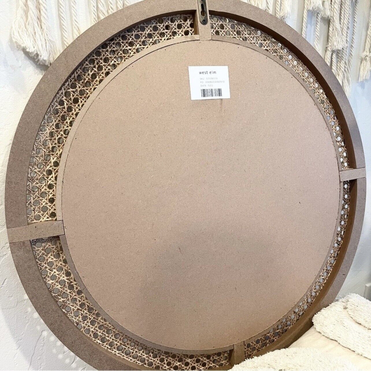 NEW West Elm Large Round Mirror Wicker Rattan Boho Wall Hanging Decor - 24” Diam