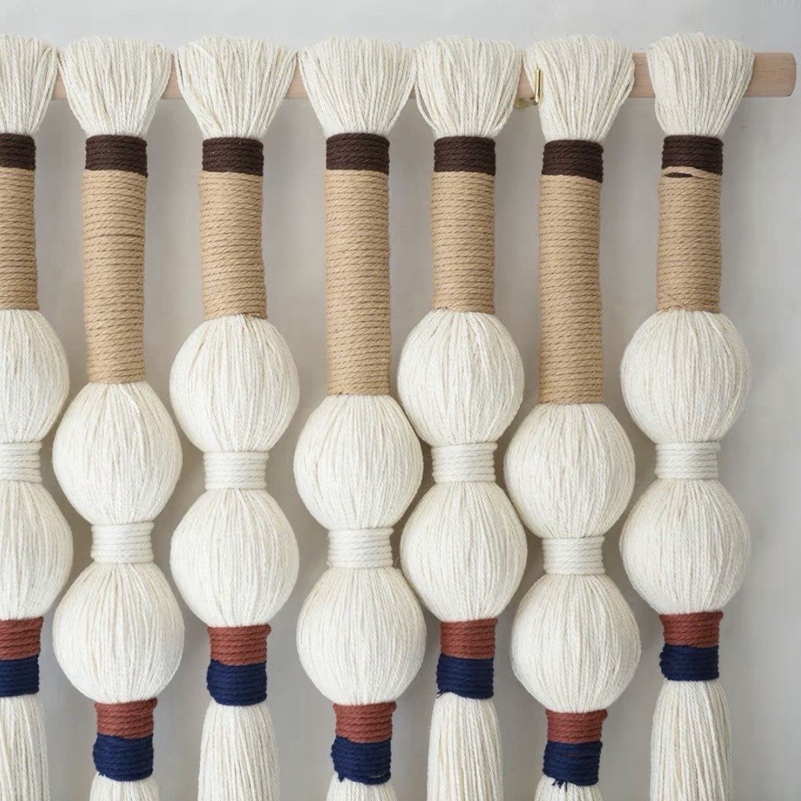 NEW Anthropologie XL Boho White Ball Tassel Tapestry Woven Wall Hanging - 33"