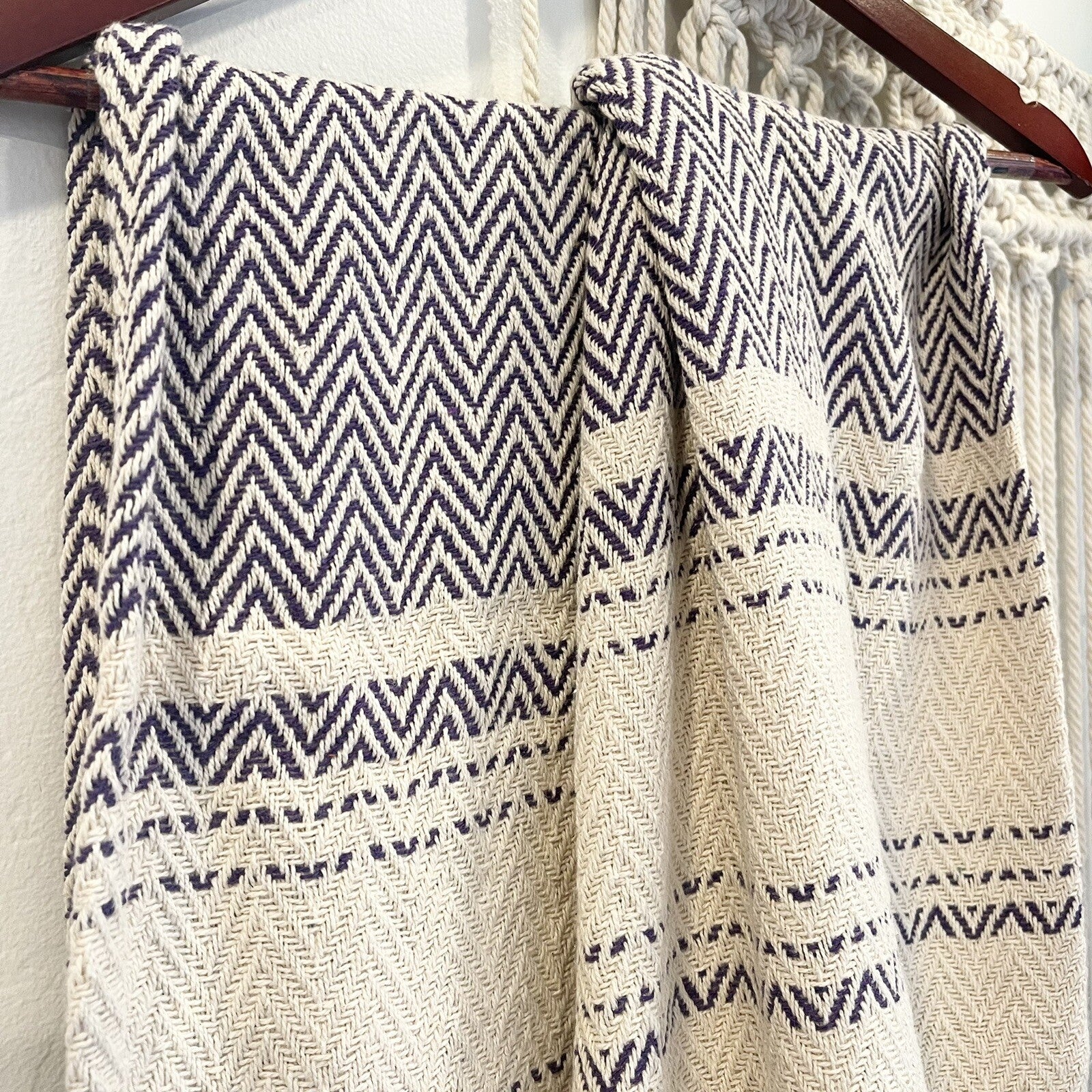 NEW Anthropologie Blue Green Pom Pom Boho Tassel Knit Throw Blanket - 50" x 60"