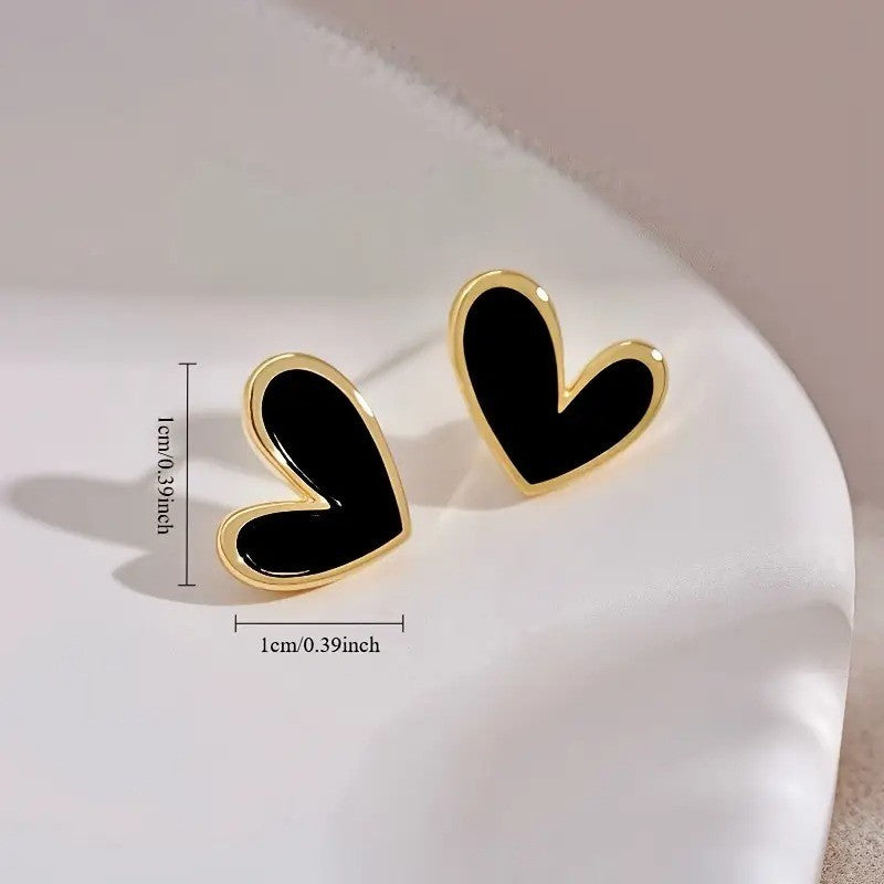NEW Anthropologie Black & Gold Plated Boho Heart Stud Abstract Earrings Jewelry