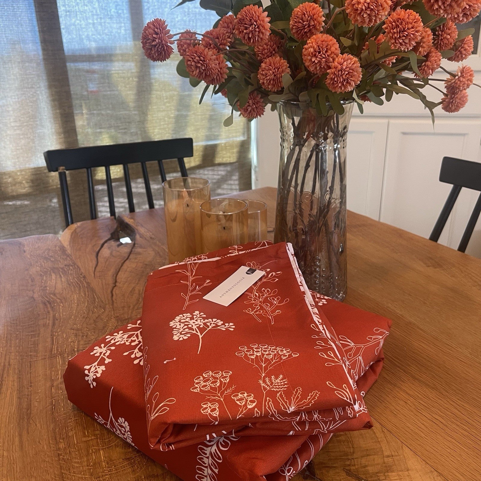 NEW West Elm Red Orange King Size Botanical Print Bedding Duvet & Sham Case Set