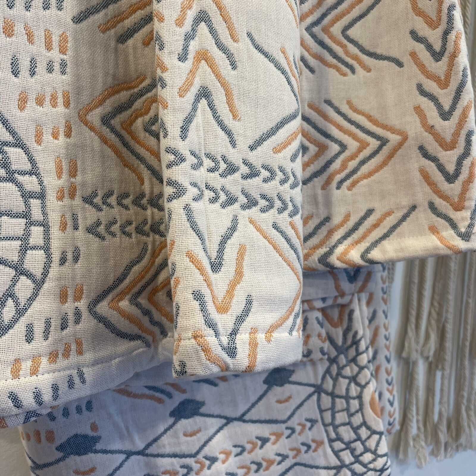 New Anthropologie Boho Knit Geometric Throw Blanket Bedspread Quilt - 102" x 60"
