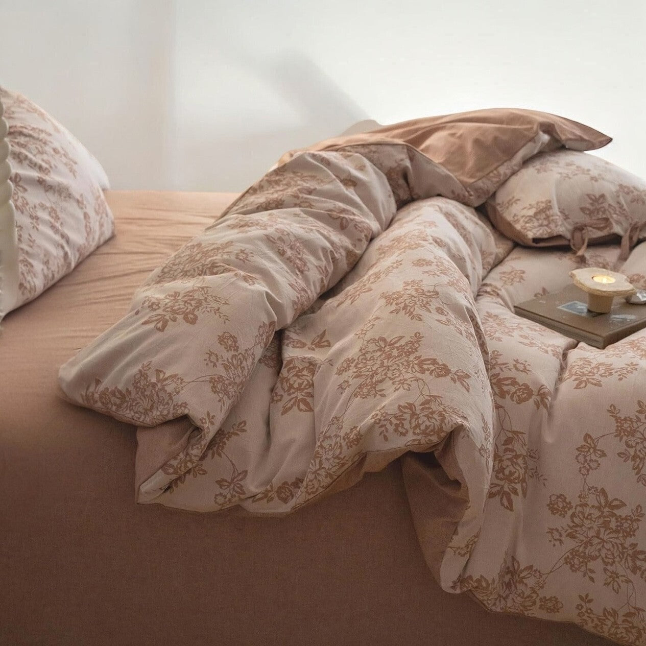NEW Anthro Pink Floral Jacquard Queen King Linen Cotton Bedding Duvet & Sham Set