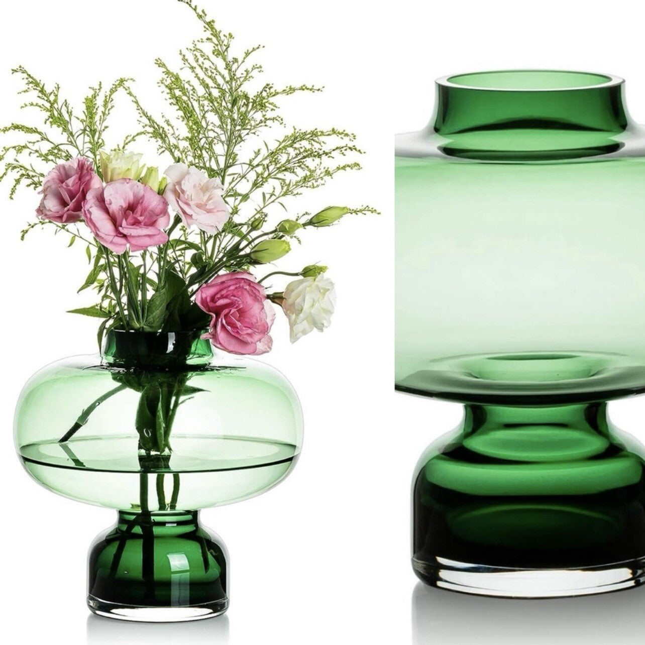 NEW Anthropologie Large Green Glass Asymmetrical Boho Art Deco Flower Vase - 8"