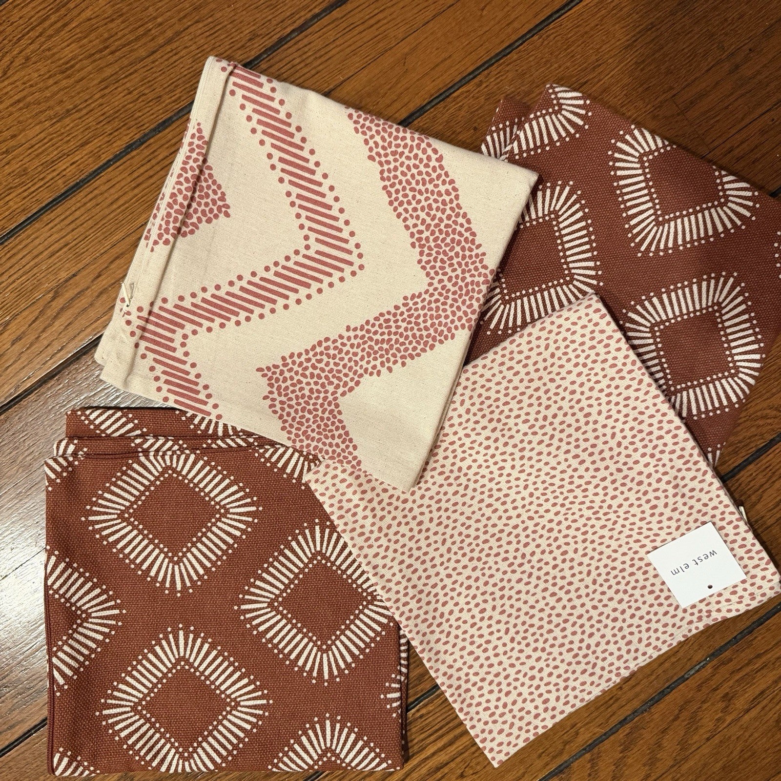 NEW West Elm (Set 4) Red & White Geometric Boho Throw Pillow Cover Shams 20 x 20