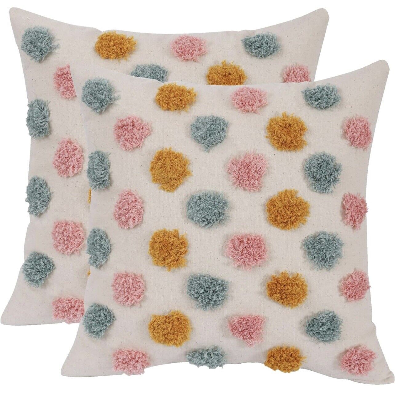 NEW Anthropologie (Set 2) Boho Tassel Pom Pom Throw Pillow Case Sham 18" x 18"