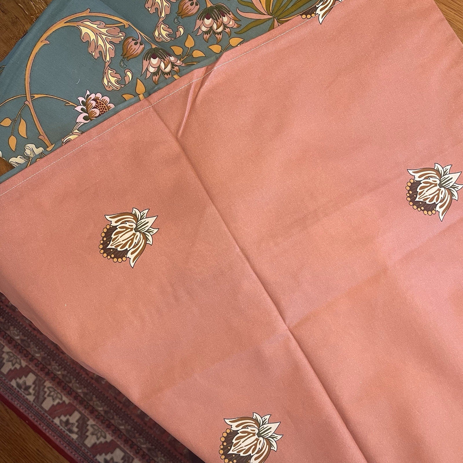 NEW Green Pink Reversible Floral King Size Boho Comforter Bedding Sham Case Set