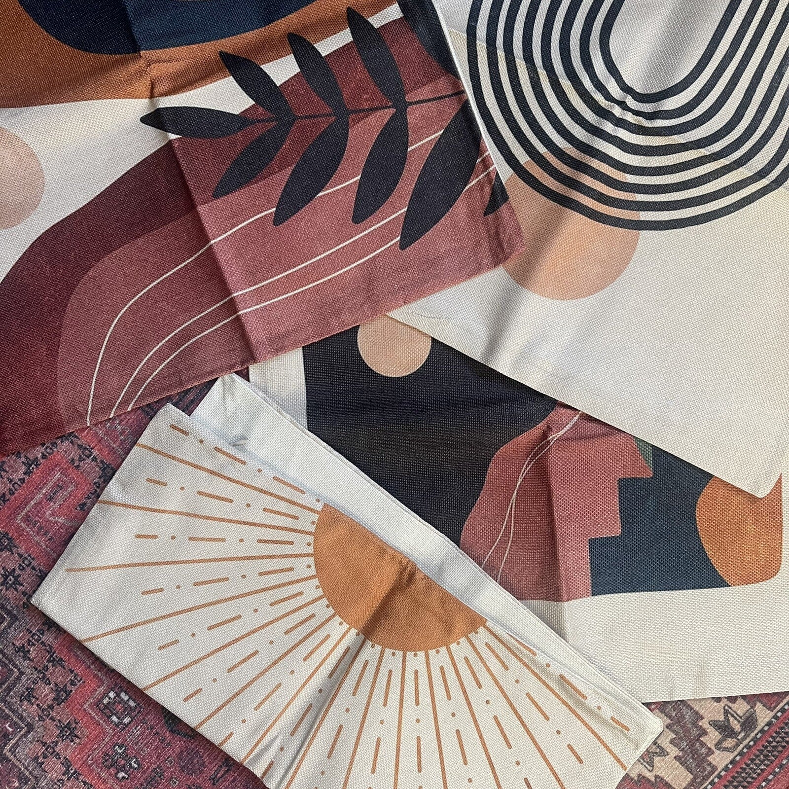 NEW Anthropologie (Set / 4) Boho Abstract Throw Pillow Cover Case Sham 18" x 18"