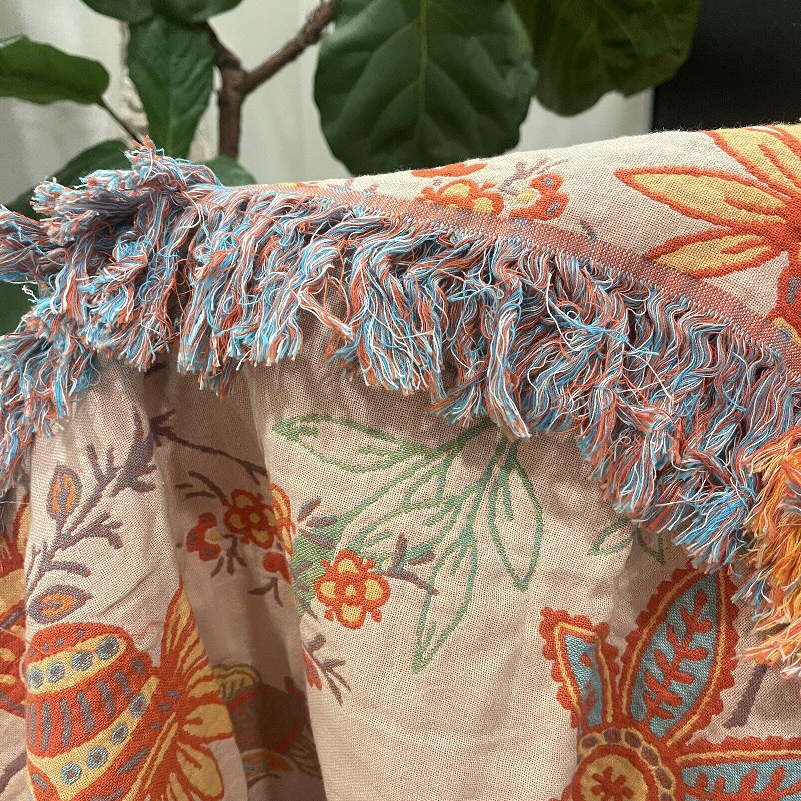 NEW Anthro XL Reversible Green Tassel Throw Blanket Bedspread Quilt - 80" x 90"