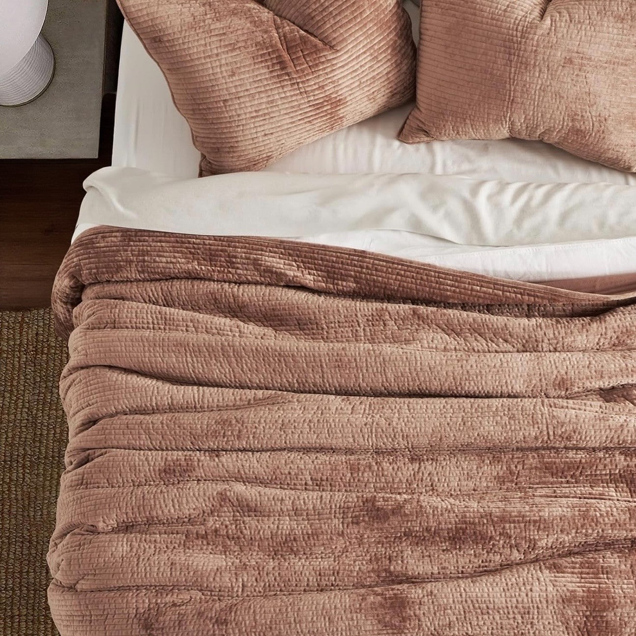 NEW West Elm Velvet Terracotta Clay Queen / King Bedding Comforter & Sham Set