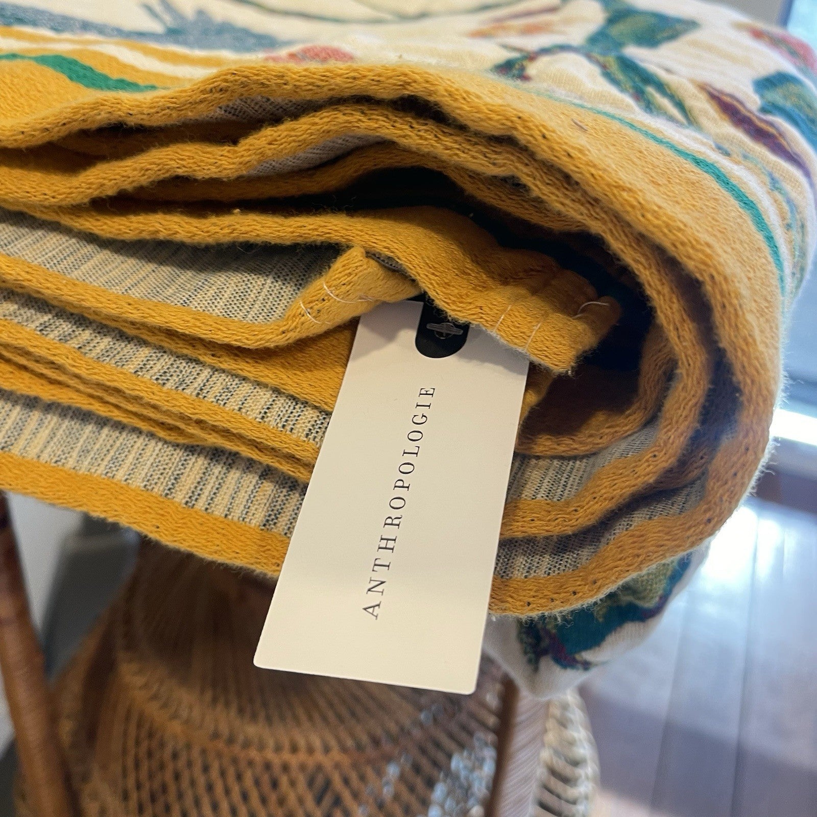 NEW Anthro XL Boho Bird Orange Blue Throw Blanket Bedspread Quilt 80" x 90"