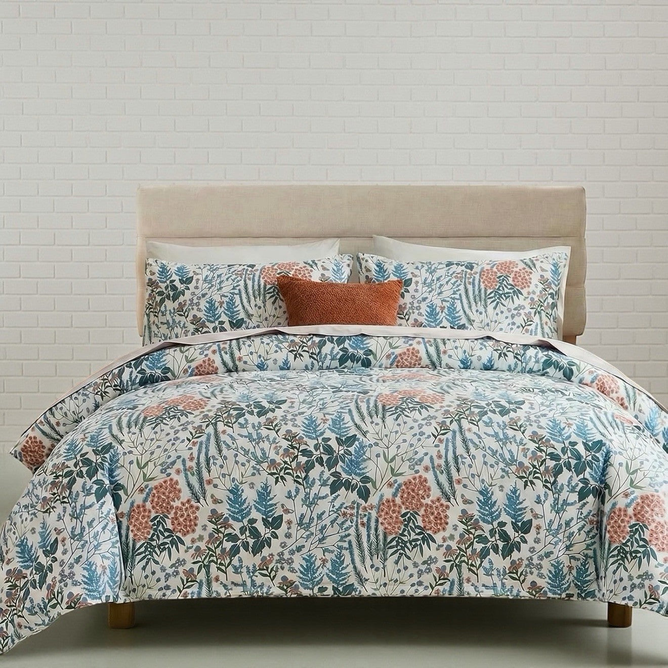 NEW Anthro Multicolor Floral Cotton Boho Queen / King Bedding Duvet & Sham Set