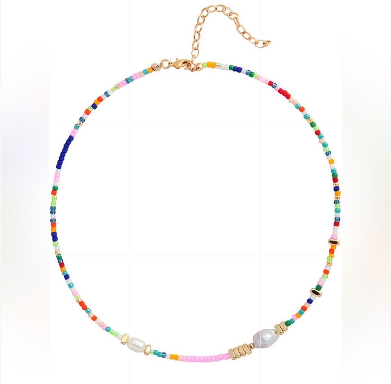 NEW Free People Boho Colorful Beaded Pearl Gold Plated Choker Necklace Jewelry