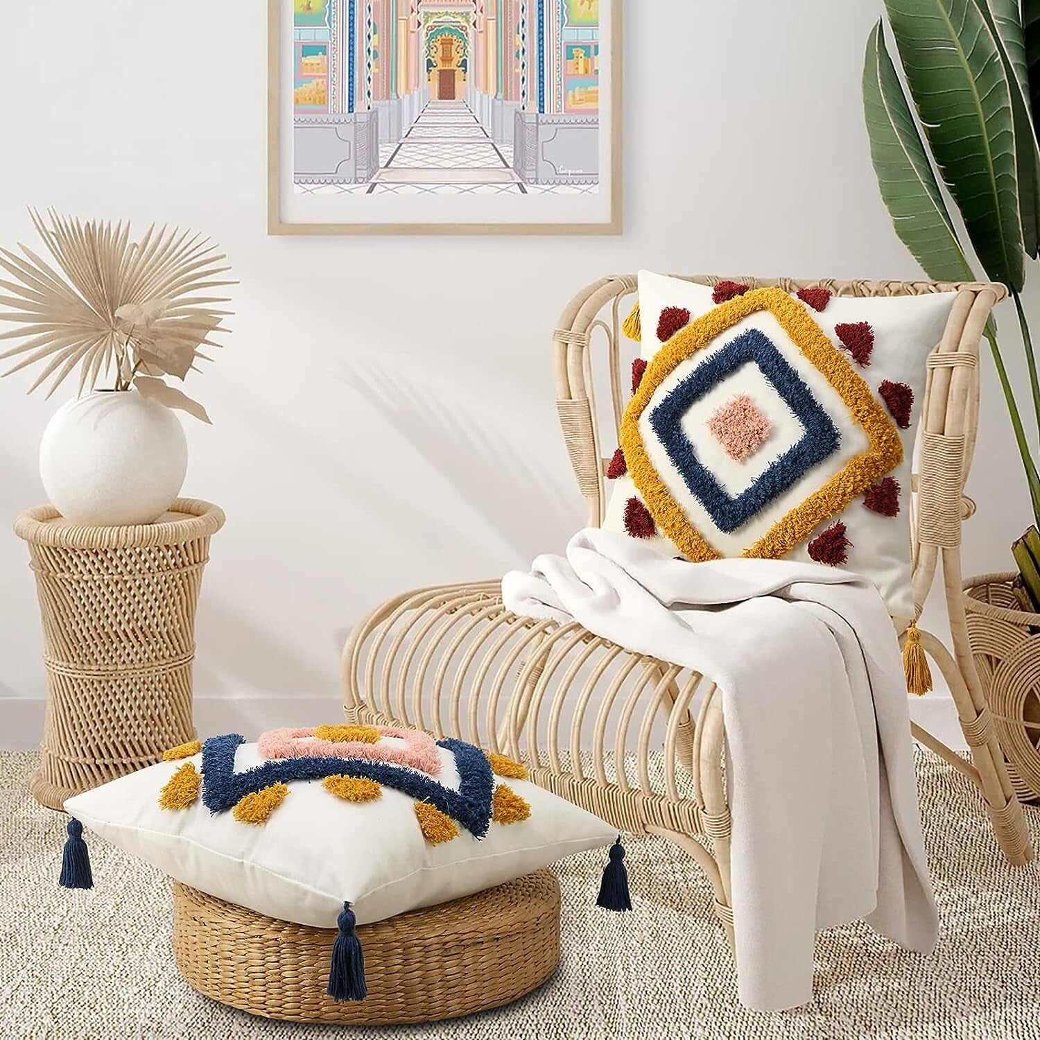 NEW Anthropologie Boho Abstract Tassel Throw Pillow Case Cover Sham - 18" x 18"