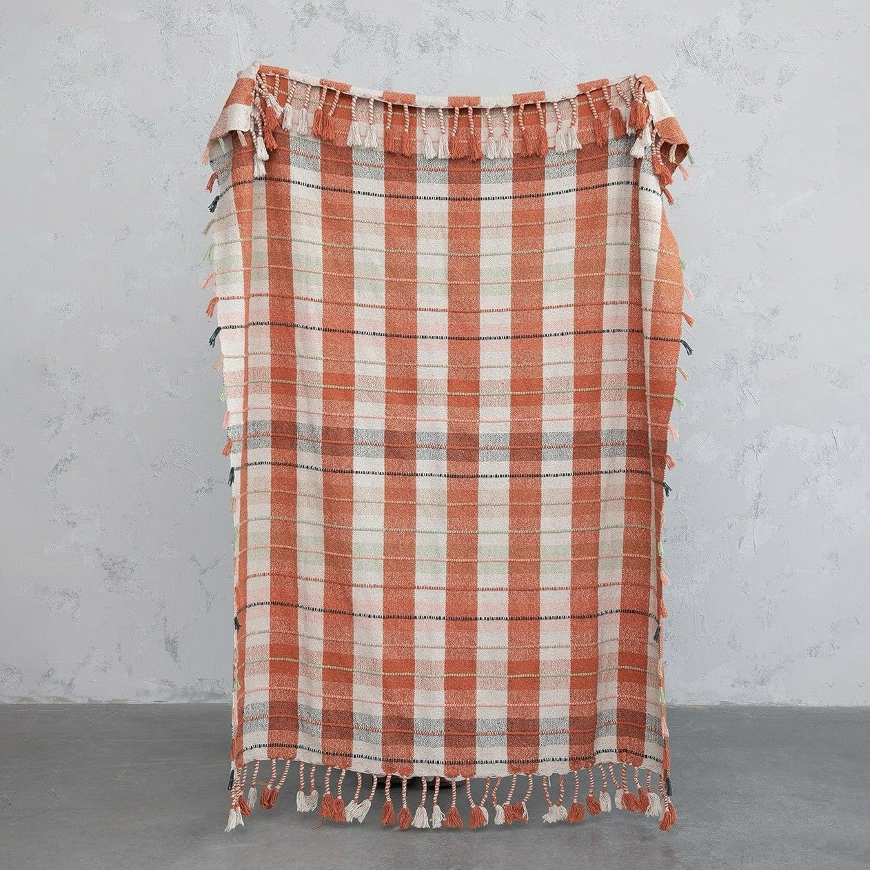 NEW Anthropologie Braided Cotton Boho Tassel Fringe Throw Blanket - 50" x 60"