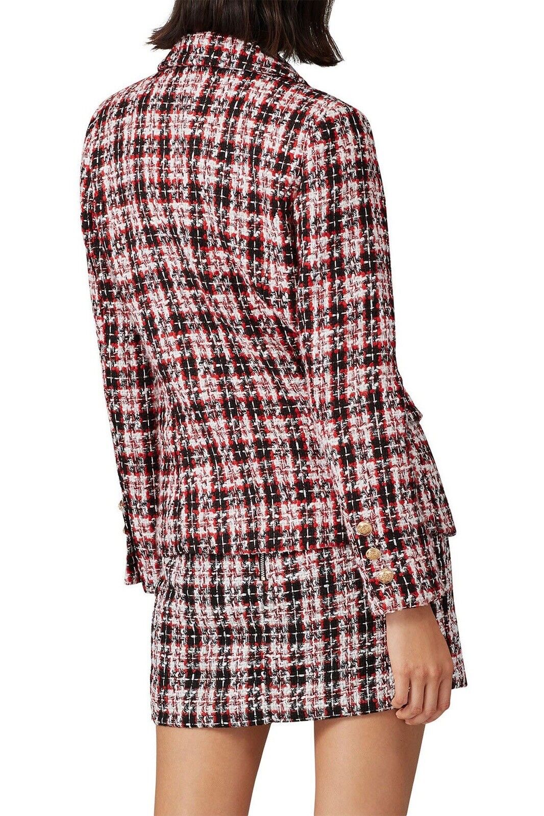 Free People / Lioness Red & Gold Tartan Palermo Blazer Jacket Coat - Size Large