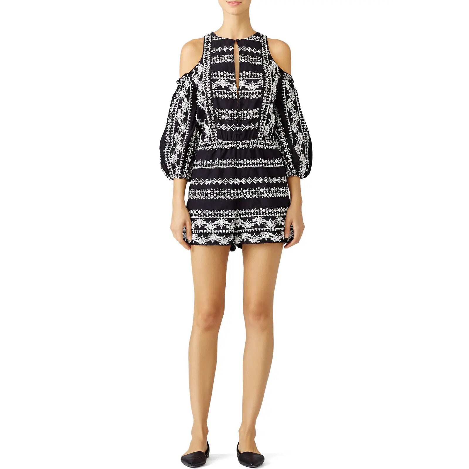 Free People / Rachel Zoe Black Embroidered Romper - Size 6 / Medium | $385