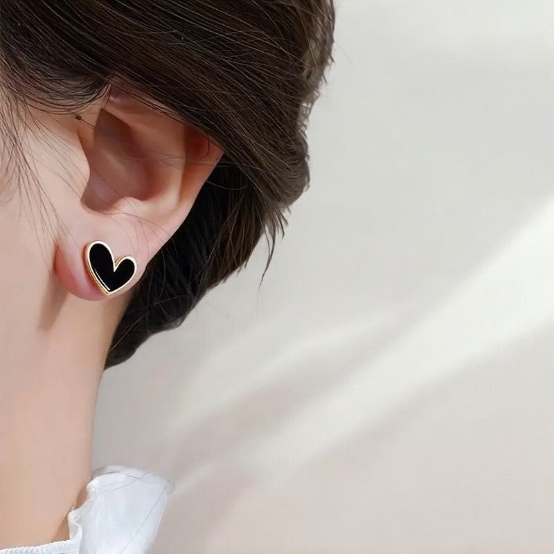 NEW Anthropologie Black & Gold Plated Boho Heart Stud Abstract Earrings Jewelry