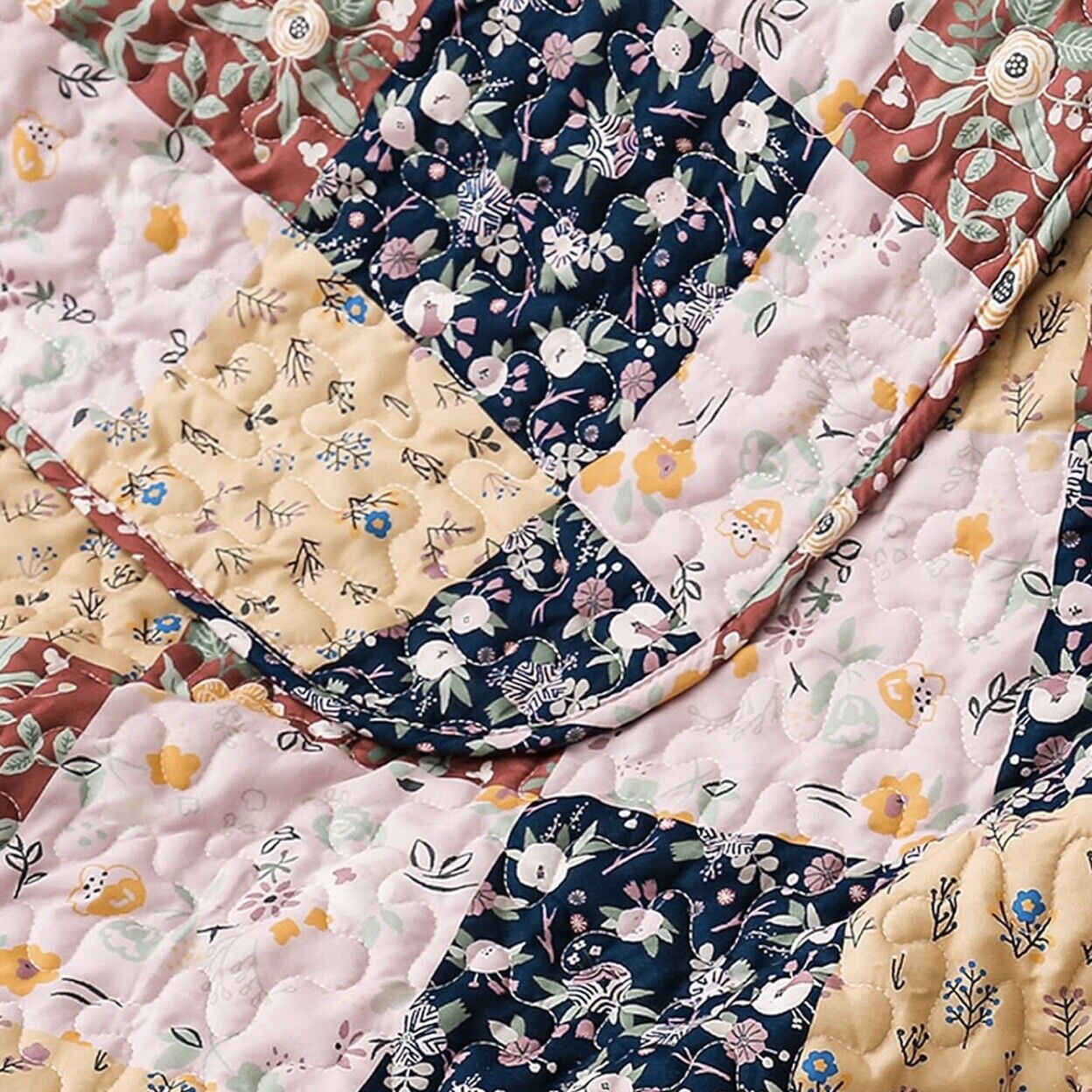 NEW Anthro Boho Multicolor Floral Throw Blanket Patchwork Quilt 50" x 60"