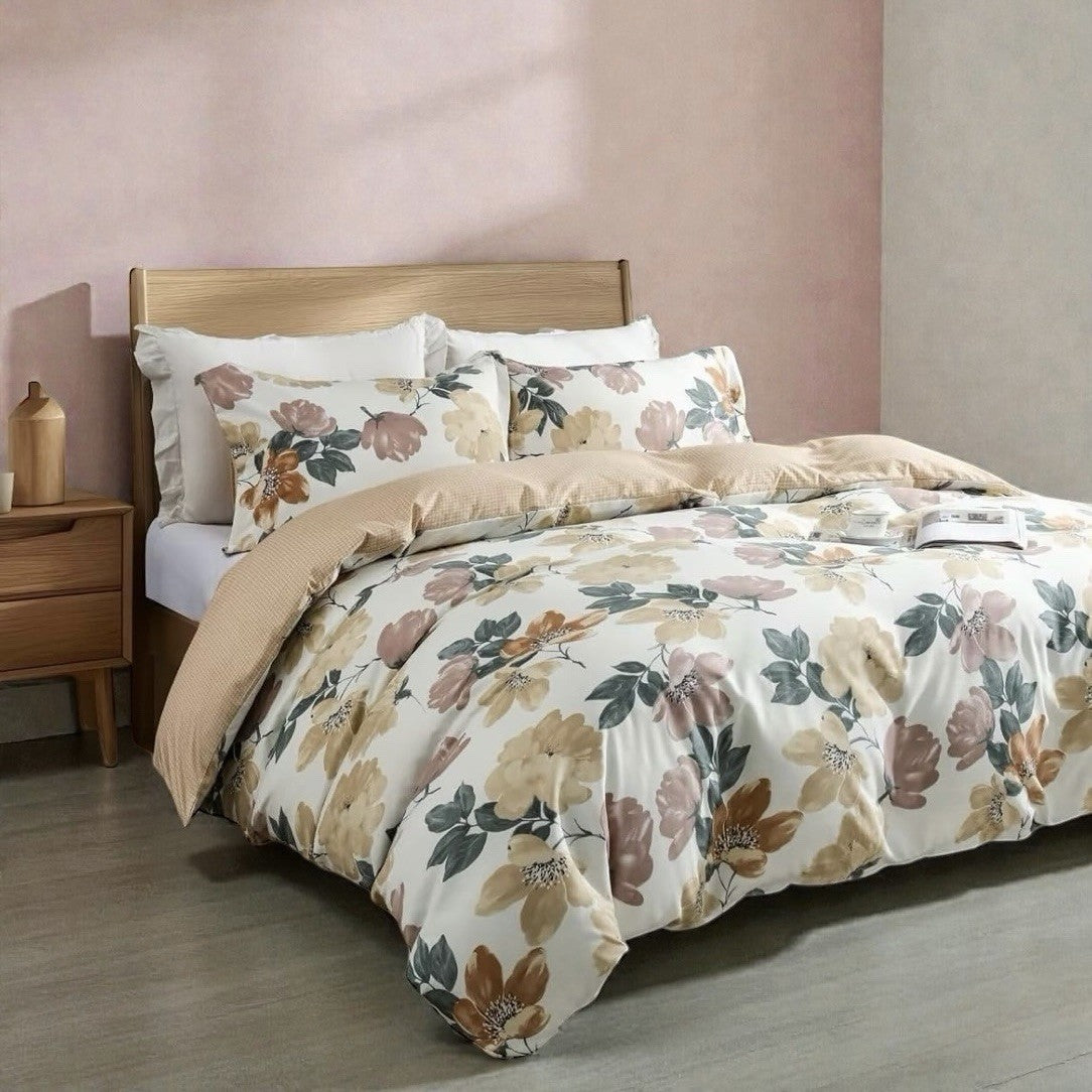 NEW Anthro White Multicolor Floral Boho Queen / King Bedding Duvet & Sham Set