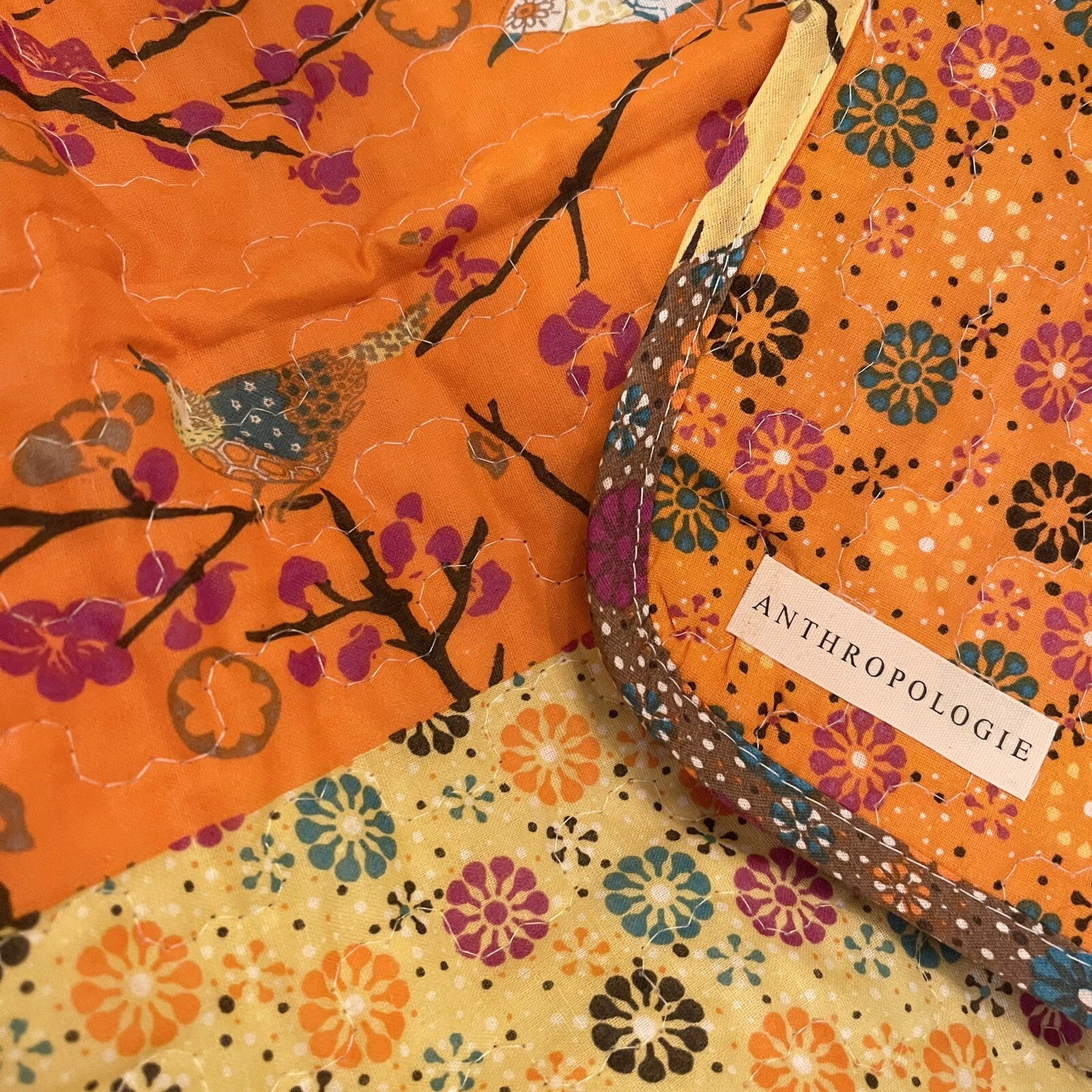 NEW Boho Orange Retro Bird Floral Throw Blanket Bedspread Bedding Quilt 50 x 60