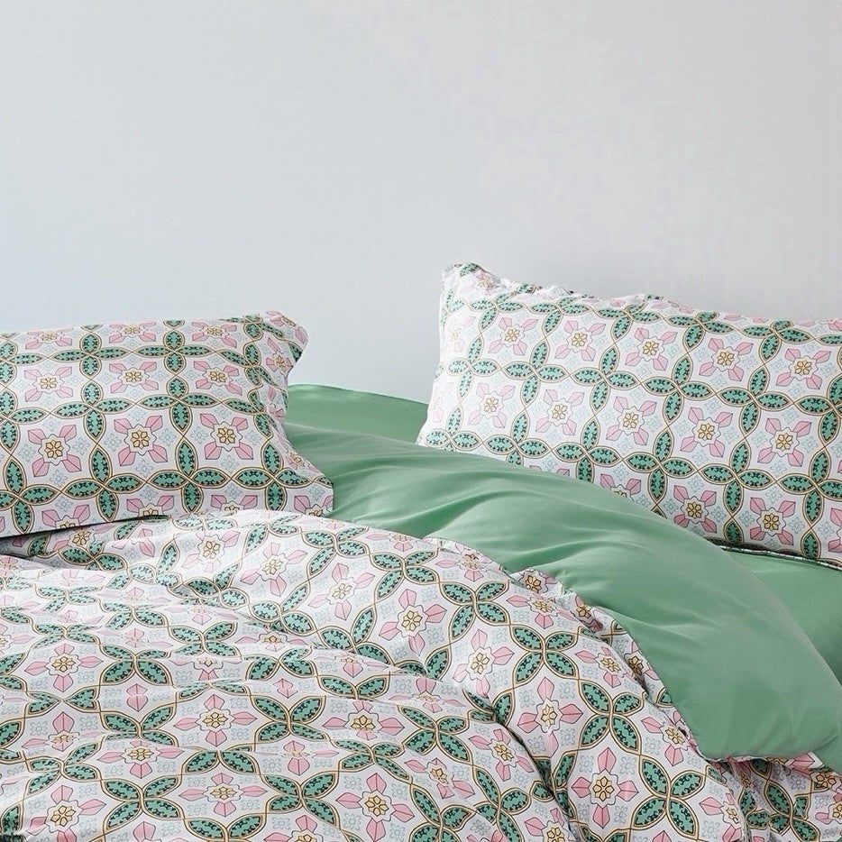 NEW Anthro Green Pink Paisley Retro Pattern Queen King Bedding Duvet & Sham Set