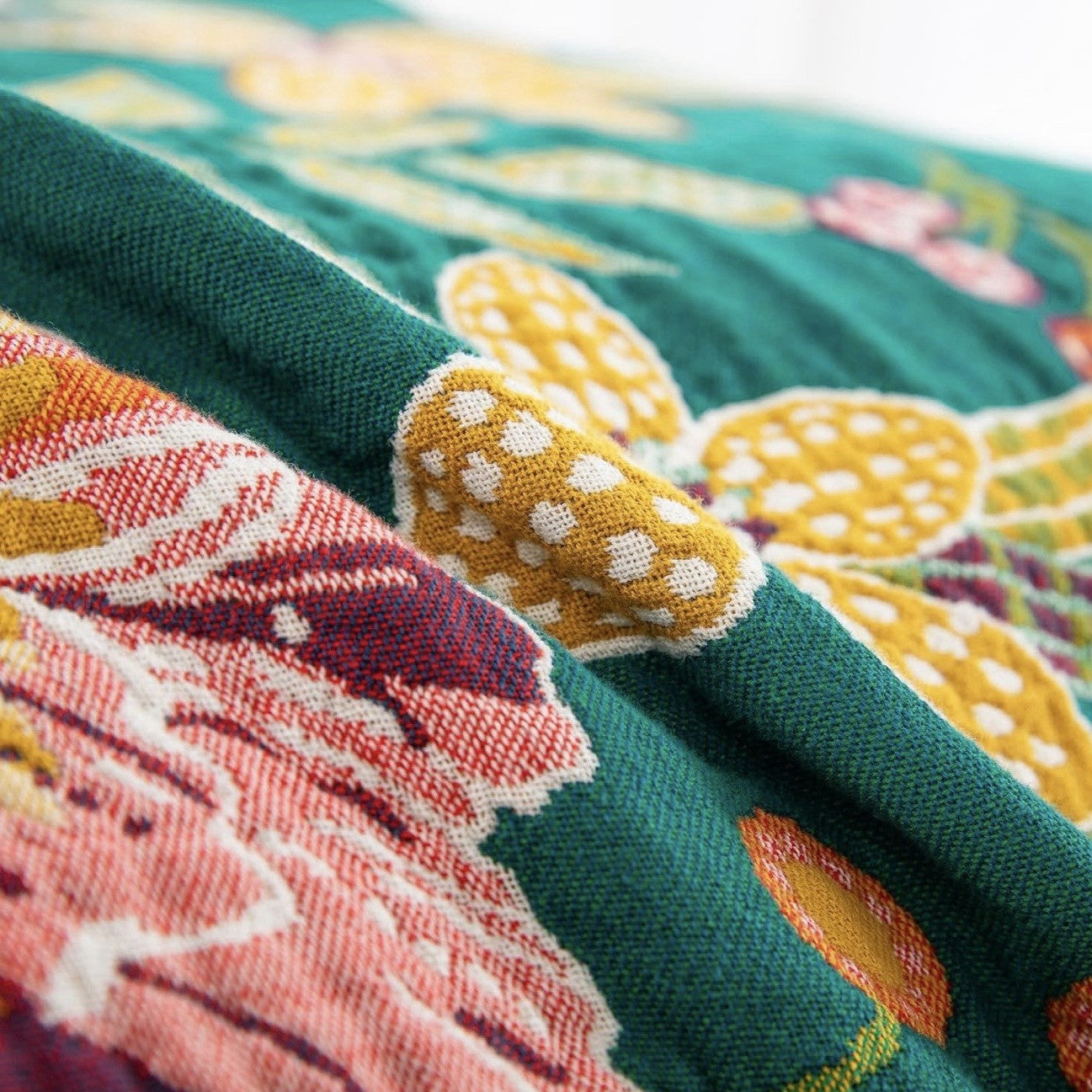 NEW Anthro Boho Teal Floral Reversible Queen Blanket Bedspread Quilt 80" x 90"