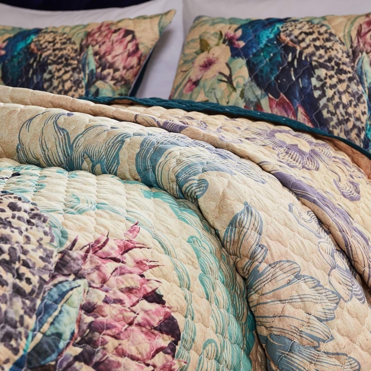 NEW Anthropologie Peacock Tassel Fringe Boho Quilt Bedspread Bedding & Sham Set