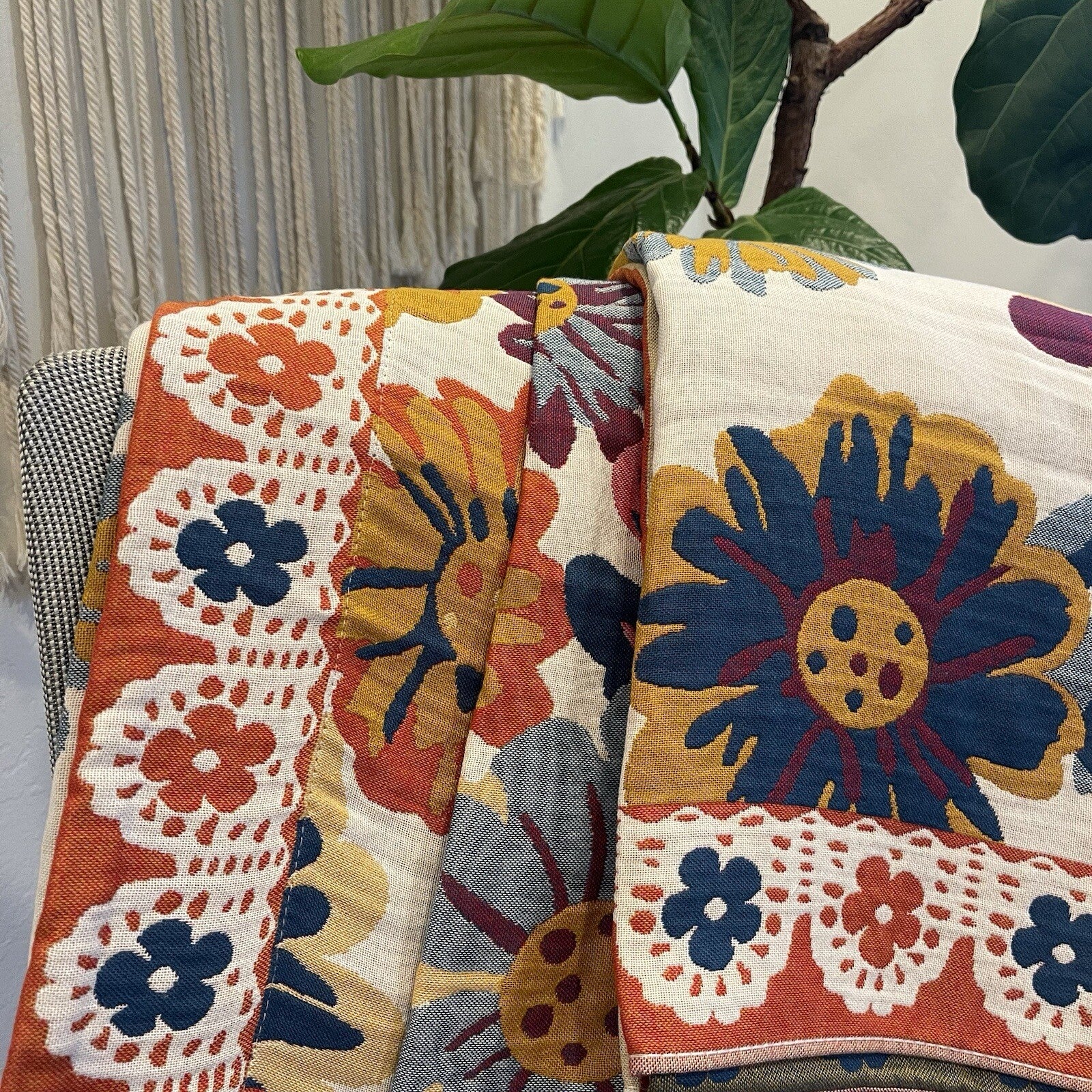 NEW Anthropologie XL Boho Floral Reversible Blanket Bedspread Quilt - 80" x 92"